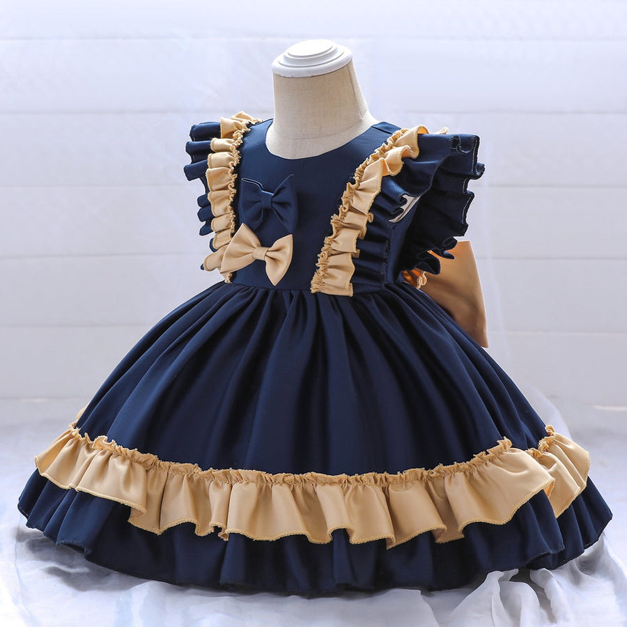 Ballkleid mit U-Ausschnitt, ärmellos, gerüscht, Satin, Weihnachtskleider für Mädchen