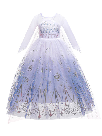 A-Linie/Princess-Linie, U-Ausschnitt, lange Ärmel, Blumenmädchenkleider mit aufgedruckten Blumen und Watteau-Schleppe