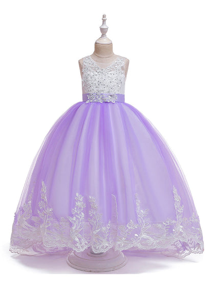 Prinzessin Ballkleid U-Ausschnitt Ärmellose Blumenmädchenkleider mit Applikationen