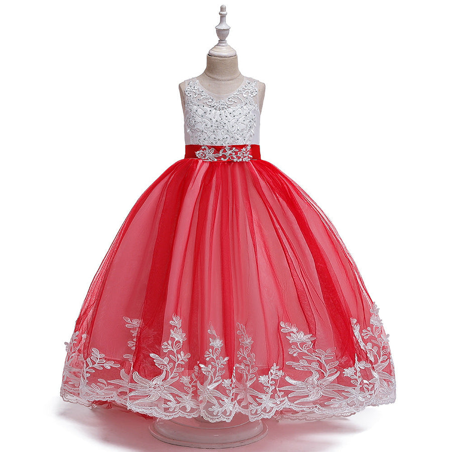 Prinzessin Ballkleid U-Ausschnitt Ärmellose Blumenmädchenkleider mit Applikationen