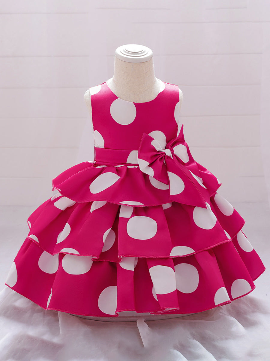 Prinzessin Ballkleid U-Ausschnitt Stufenkleid Blumenmädchenkleider mit Tupfen