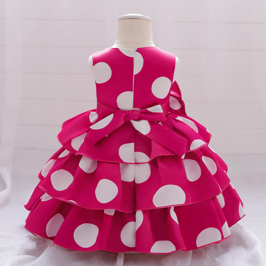 Prinzessin Ballkleid U-Ausschnitt Stufenkleid Blumenmädchenkleider mit Tupfen