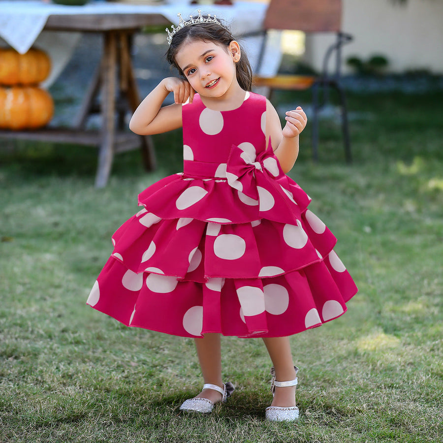 Prinzessin Ballkleid U-Ausschnitt Stufenkleid Blumenmädchenkleider mit Tupfen