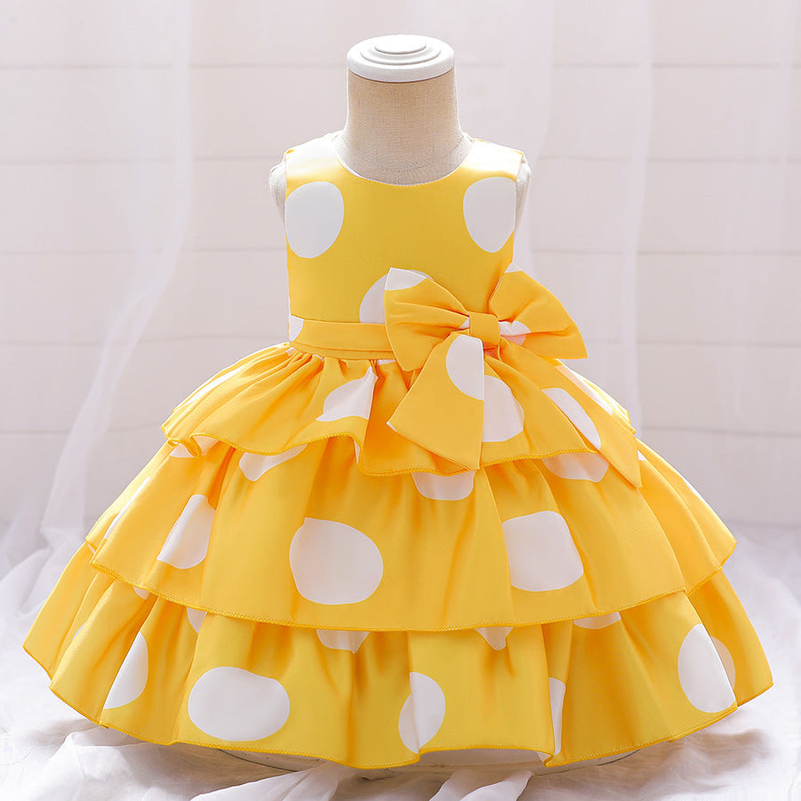 Prinzessin Ballkleid U-Ausschnitt Stufenkleid Blumenmädchenkleider mit Tupfen