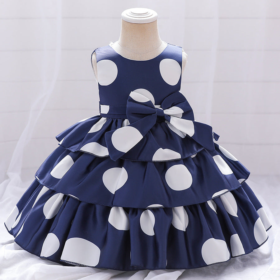 Prinzessin Ballkleid U-Ausschnitt Stufenkleid Blumenmädchenkleider mit Tupfen