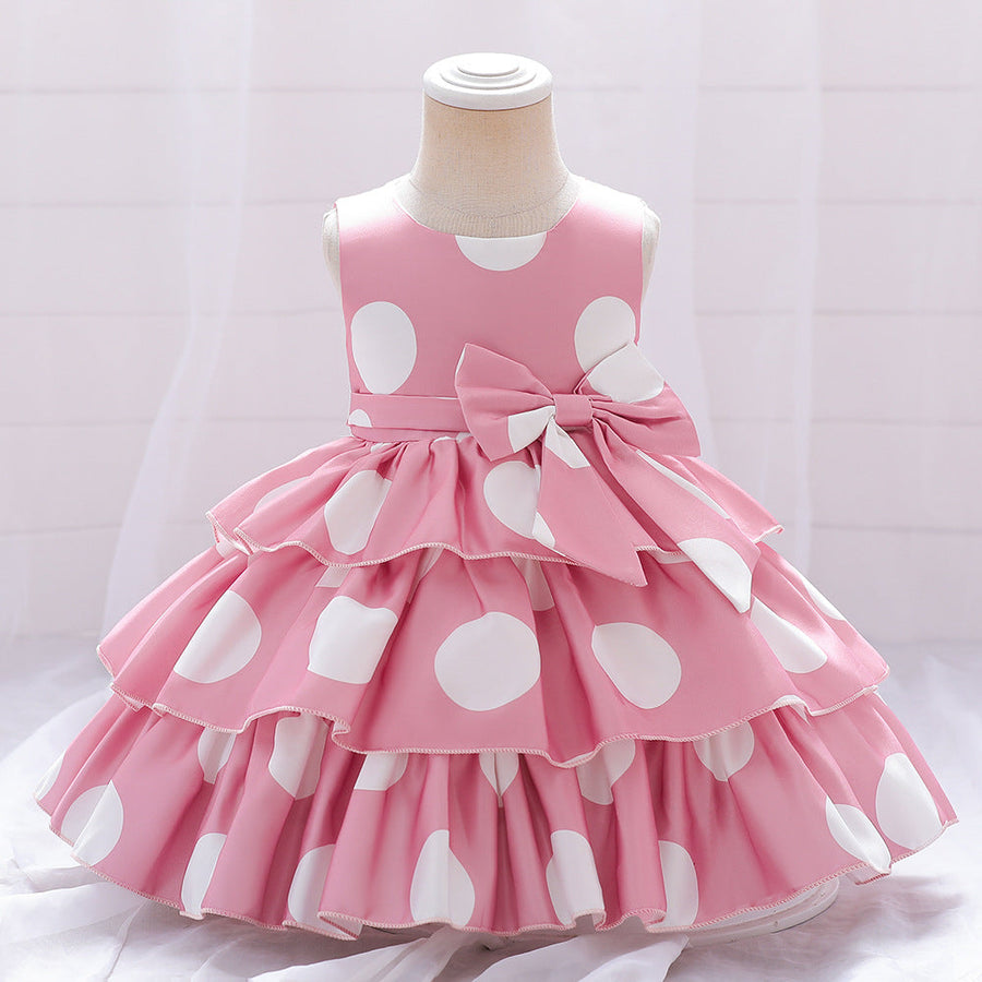 Prinzessin Ballkleid U-Ausschnitt Stufenkleid Blumenmädchenkleider mit Tupfen