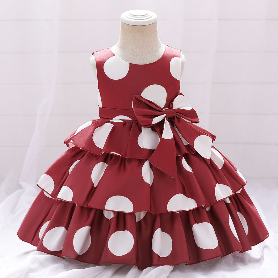 Prinzessin Ballkleid U-Ausschnitt Stufenkleid Blumenmädchenkleider mit Tupfen