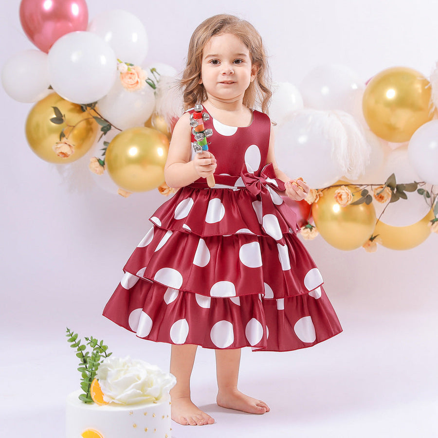 Prinzessin Ballkleid U-Ausschnitt Stufenkleid Blumenmädchenkleider mit Tupfen