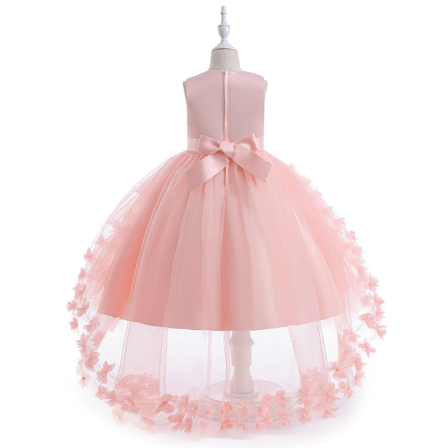 Prinzessin Ballkleid U-Ausschnitt Stickerei Stufenkleid Blumenmädchenkleider mit Gürtel