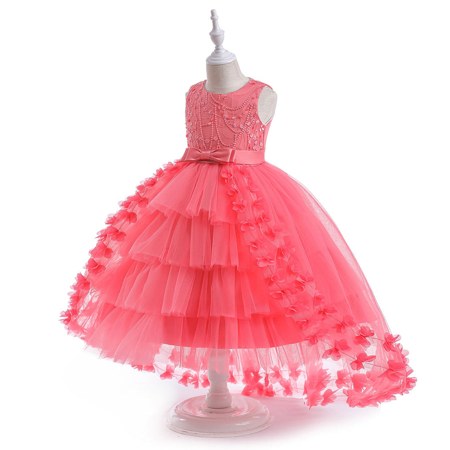 Prinzessin Ballkleid U-Ausschnitt Stickerei Stufenkleid Blumenmädchenkleider mit Gürtel