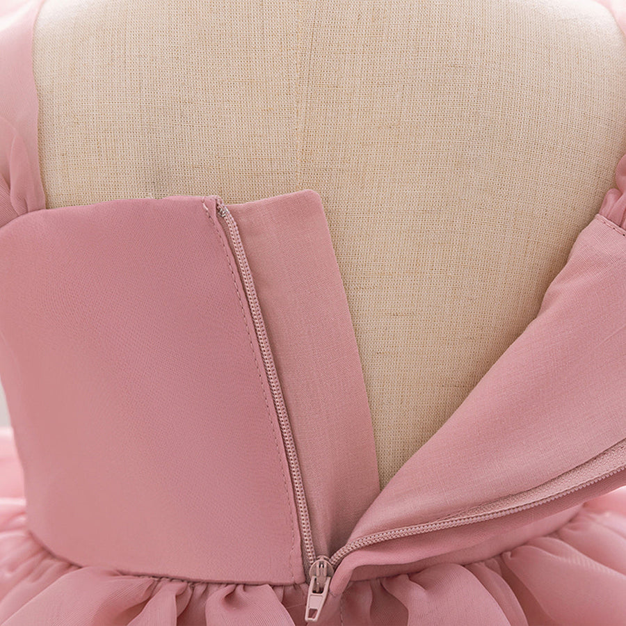 Ballkleid U-Ausschnitt Ärmellose Blumenmädchenkleider mit einfarbigen Blumen