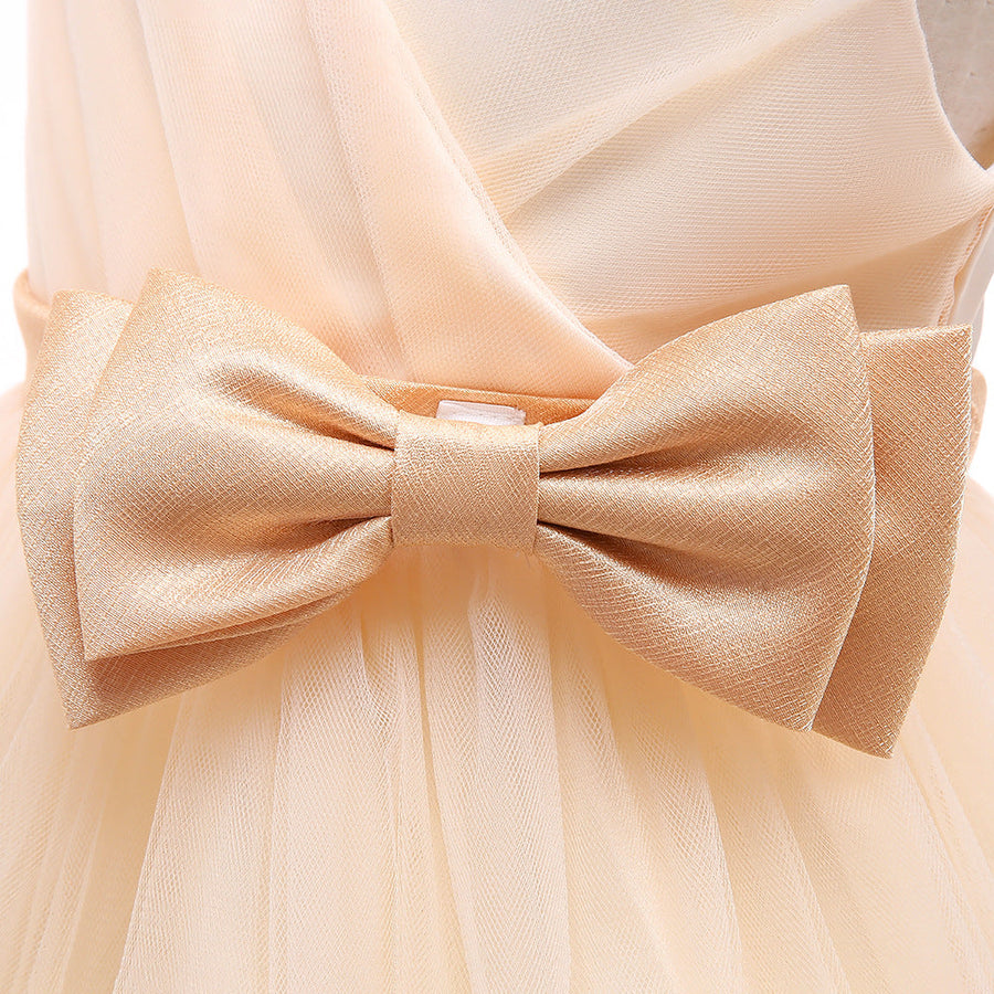 Ballkleid V-Ausschnitt Ärmelloses Blumenmädchenkleid mit Schleife