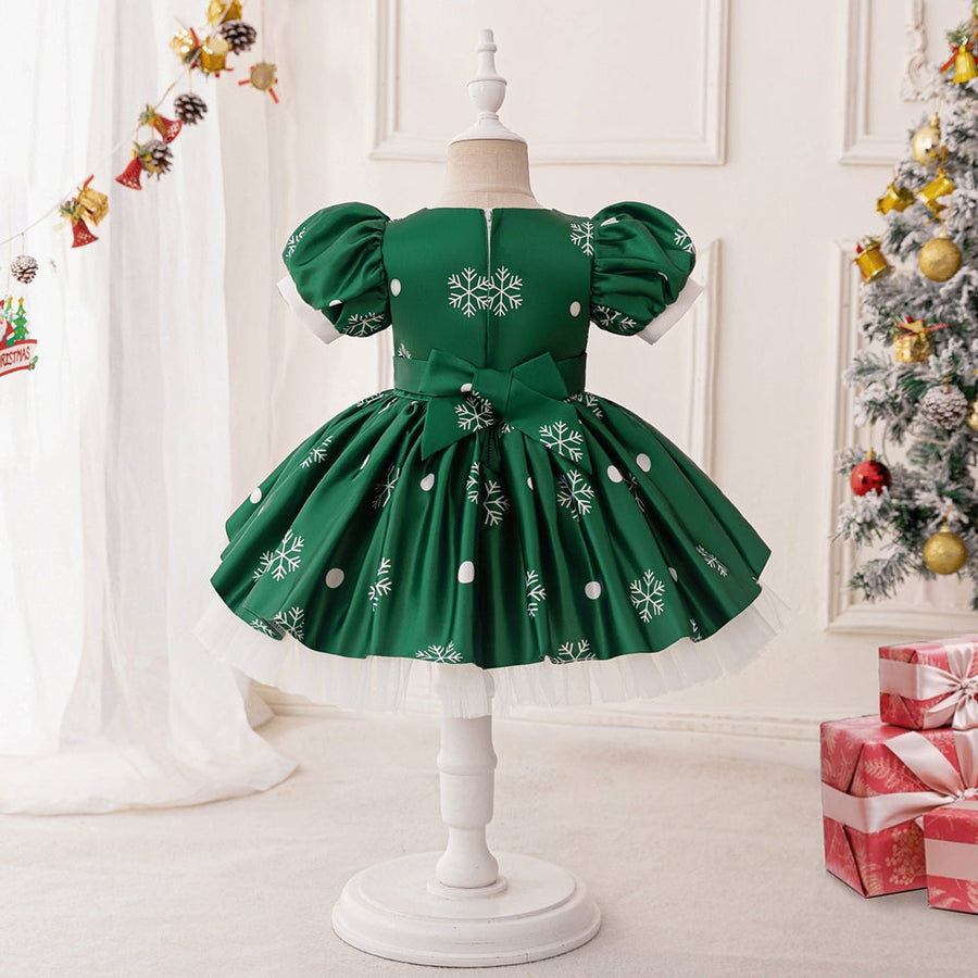 A-Linie/Princess-Linie Rundhalsausschnitt Puffärmel Plissee Weihnachtskleider für Mädchen