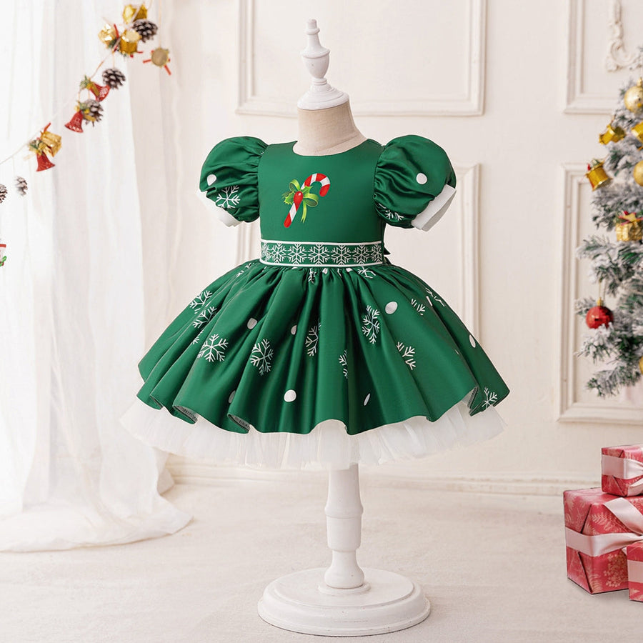 A-Linie/Princess-Linie Rundhalsausschnitt Puffärmel Plissee Weihnachtskleider für Mädchen