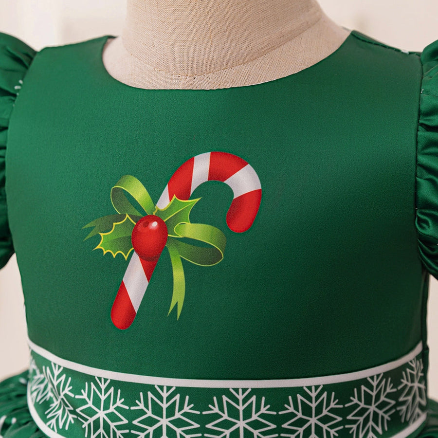 A-Linie/Princess-Linie Rundhalsausschnitt Puffärmel Plissee Weihnachtskleider für Mädchen