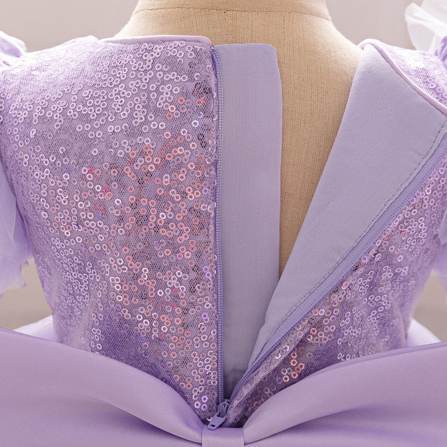 Ballkleid mit U-Ausschnitt und Puffärmeln, Blumenmädchenkleider mit Pailletten