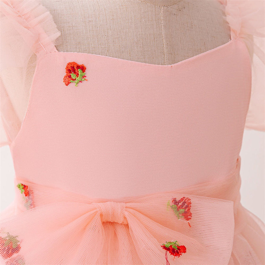 Ballkleid mit U-Ausschnitt und Puffärmeln, Blumenmädchenkleider mit Schleife