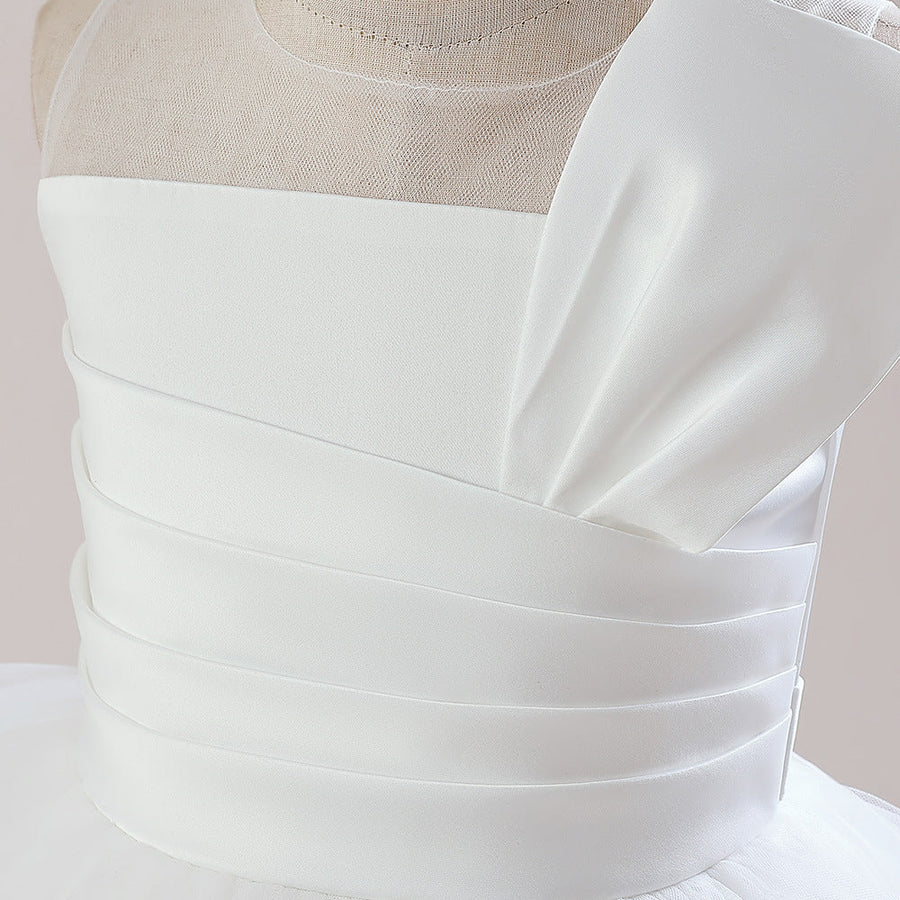 Ballkleid U-Ausschnitt Ärmellose Blumenmädchenkleider mit Rüschen