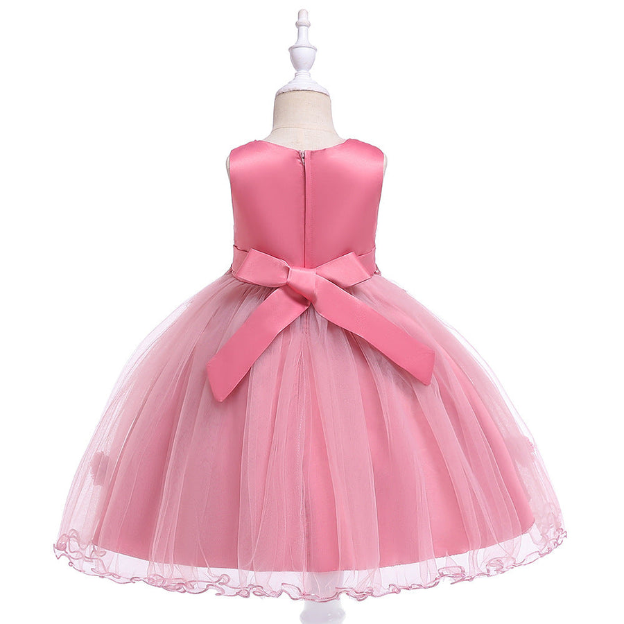 Ballkleid U-Ausschnitt Ärmellose Blumenmädchenkleider mit einfarbigen Blumen