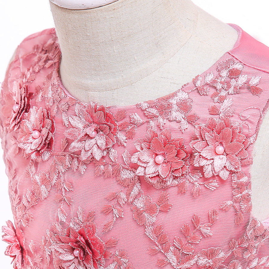 Ballkleid U-Ausschnitt Ärmellose Blumenmädchenkleider mit einfarbigen Blumen