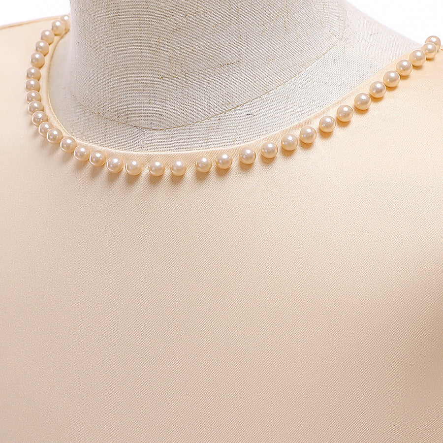 Duchesse-Linie U-Ausschnitt Ärmellos Blumenmädchenkleider mit Perlen