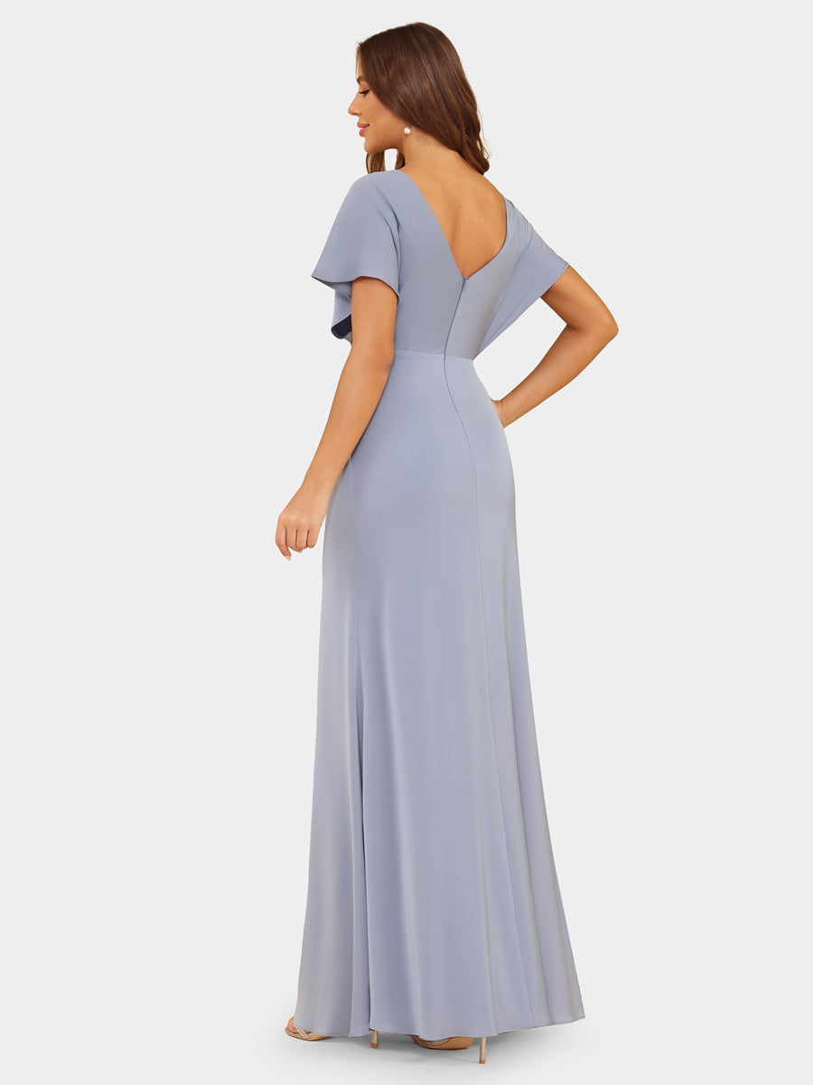 Etui-Linie/Säule V-Ausschnitt Kurze Ärmel Abendkleider mit Rüschen