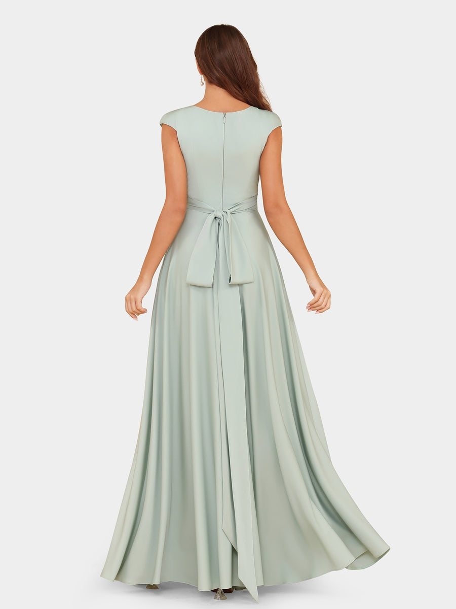 A-Linie/Princess-Linie U-Ausschnitt Kurze Ärmel Abendkleider mit Rüschen