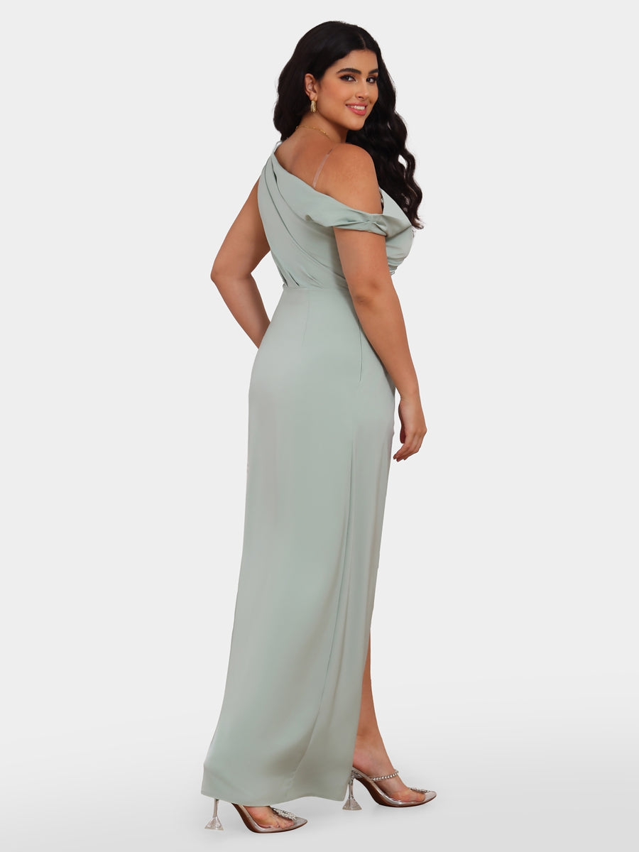 Etui-/Säulen-Abendkleider mit One-Shoulder-Träger und kurzen Ärmeln und Schlitz an der Seite