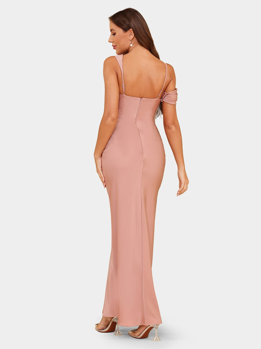 Etui-Linie/Säule Asymmetrische Kurze Ärmel Abendkleider mit Rüschen