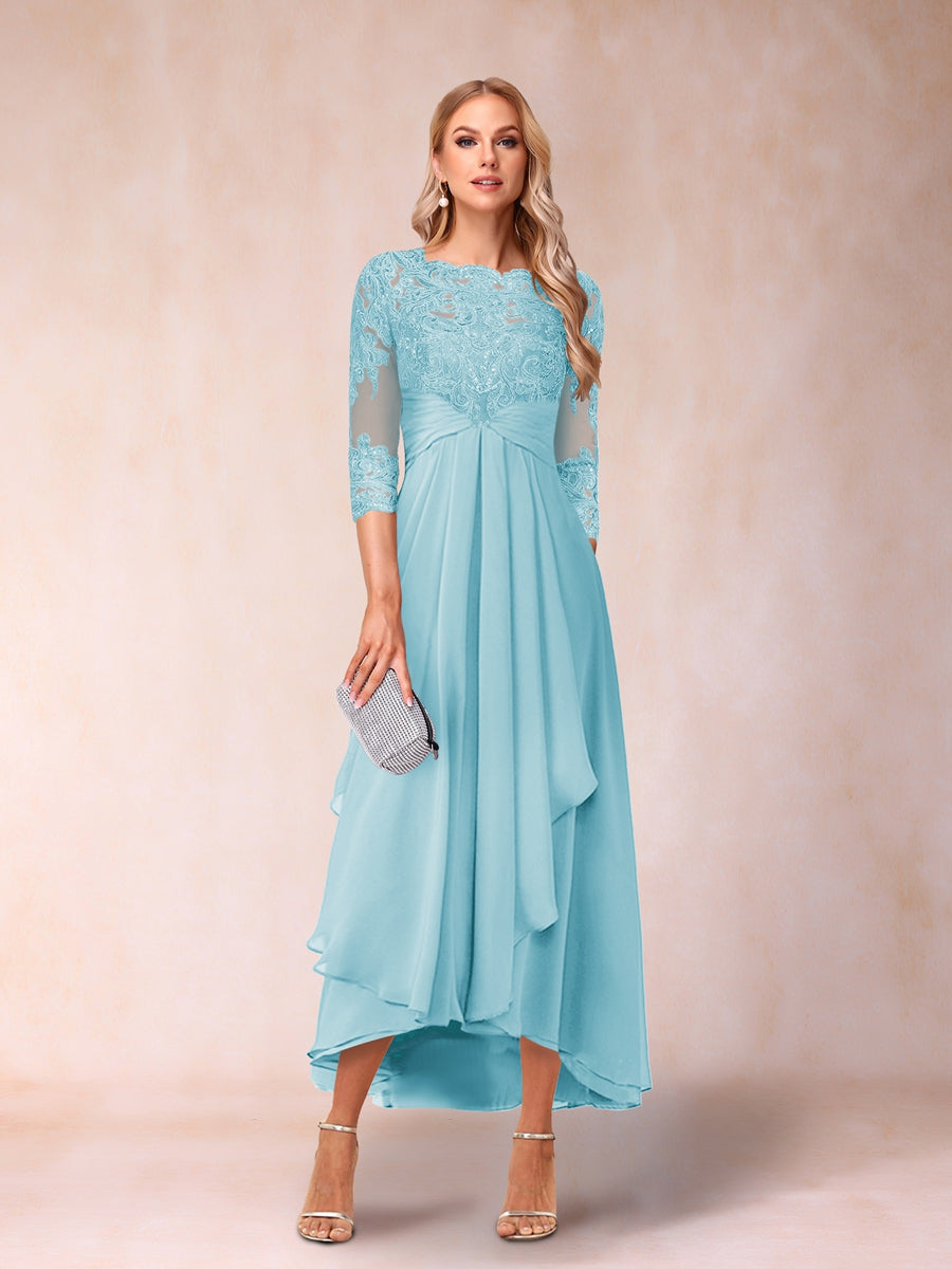 A-Linie/Princess-Linie, transparenter Hals, 3/4-Ärmel, lange formelle Abendkleider mit Perlen und Applikationen