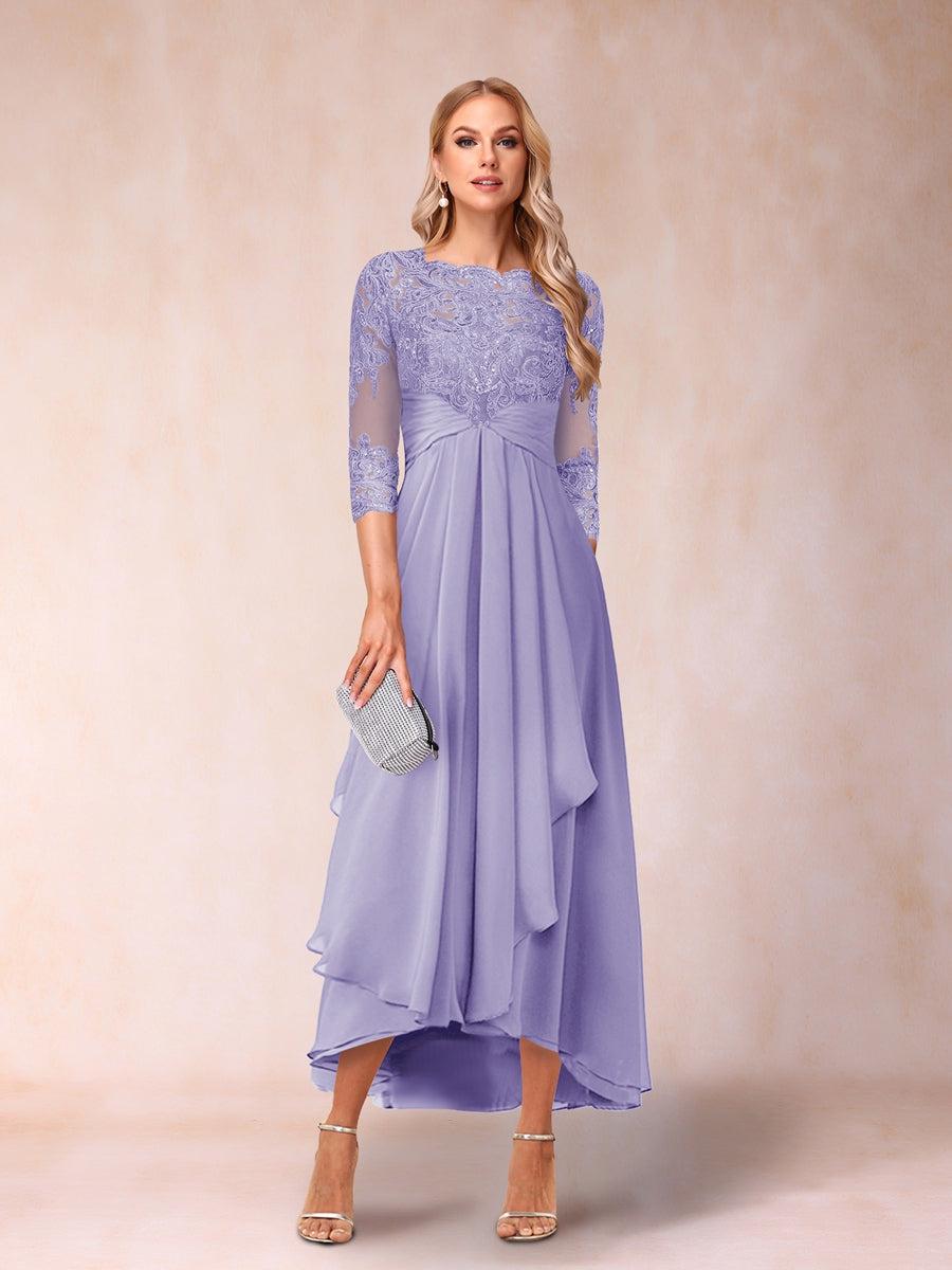 A-Linie/Princess-Linie, transparenter Hals, 3/4-Ärmel, lange formelle Abendkleider mit Perlen und Applikationen