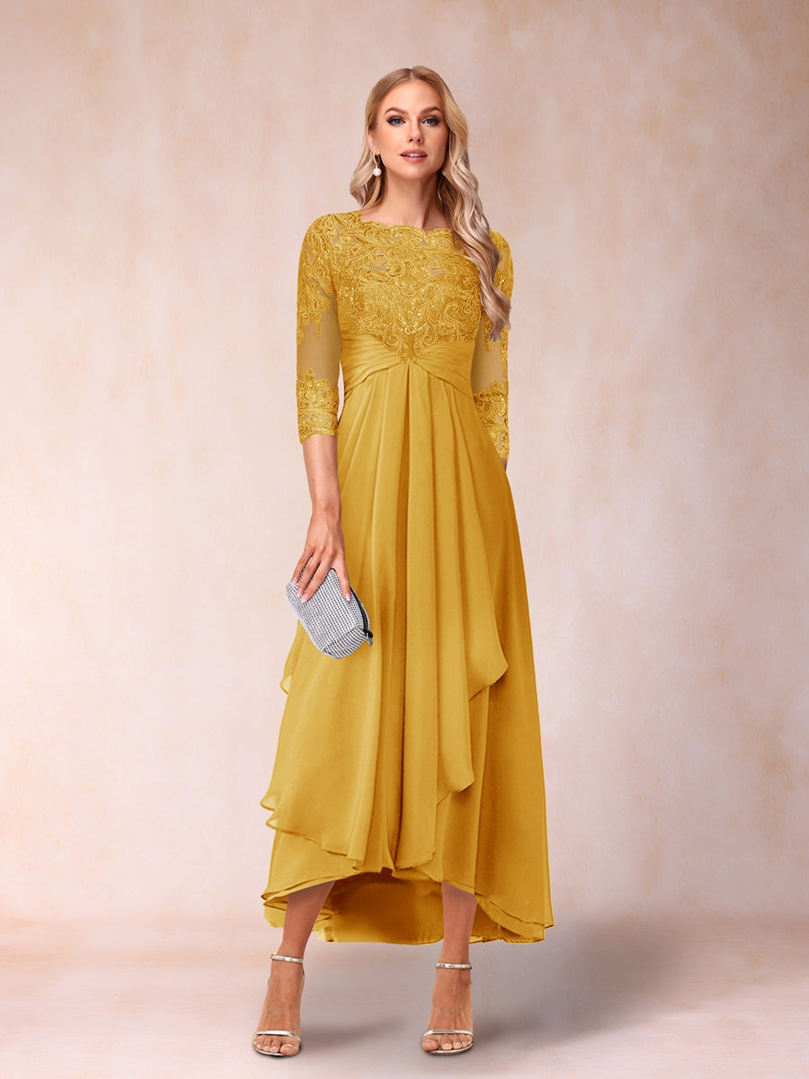 A-Linie/Princess-Linie, transparenter Hals, 3/4-Ärmel, lange formelle Abendkleider mit Perlen und Applikationen