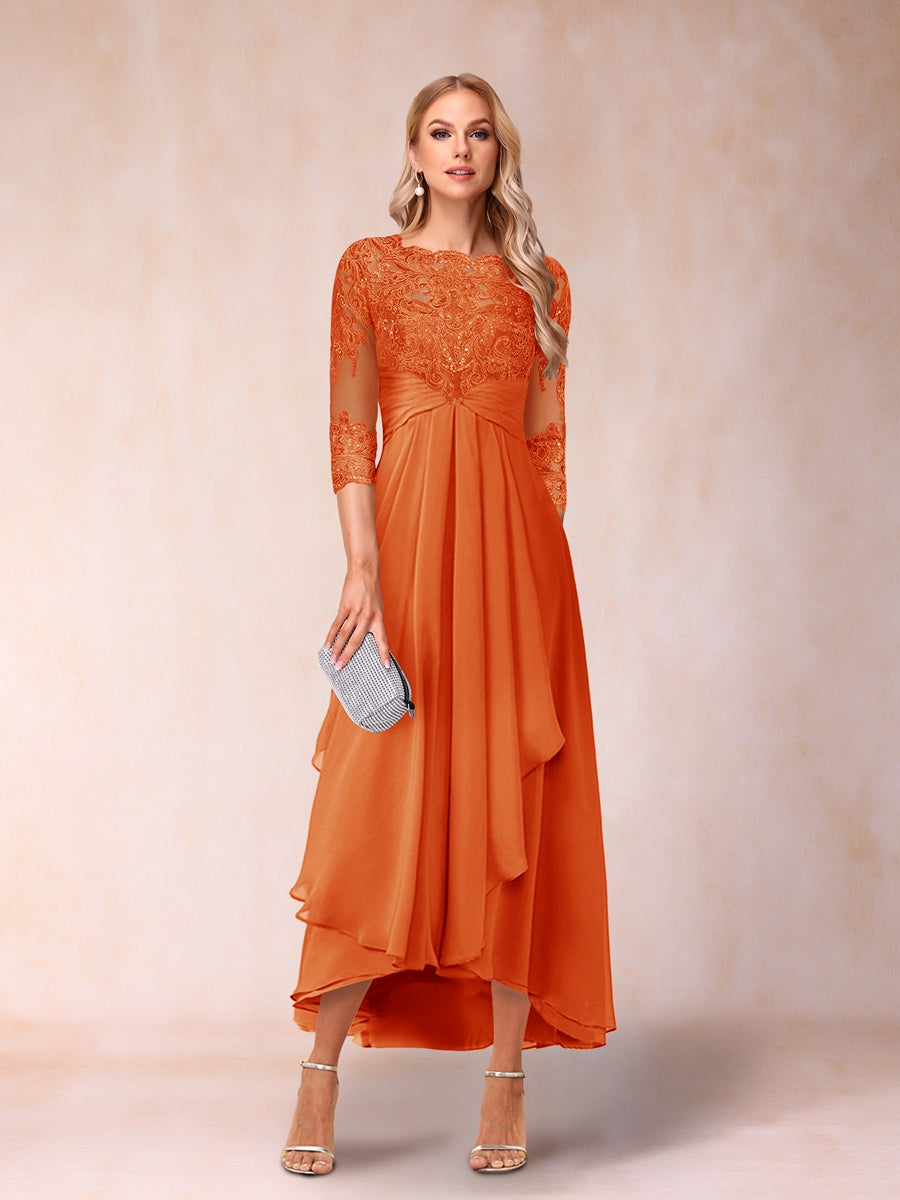 A-Linie/Princess-Linie, transparenter Hals, 3/4-Ärmel, lange formelle Abendkleider mit Perlen und Applikationen