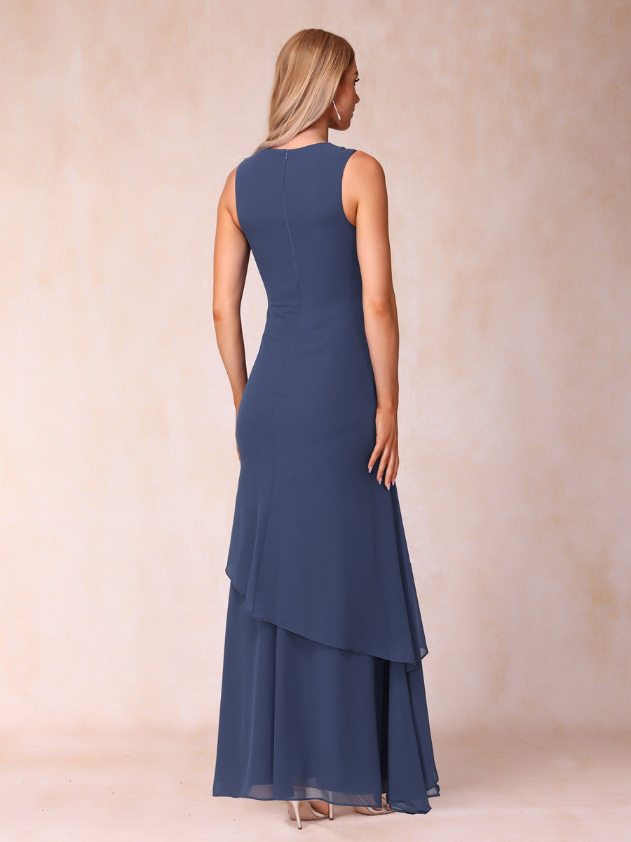 A-Linie/Princess-Linie, U-Ausschnitt, bodenlang, gerüscht, Kleider für die Brautmutter mit Rüschen und Jacke