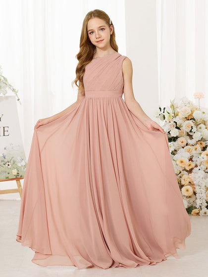 A-Linie/Princess-Linie Chiffon Ärmellos One-Shoulder-Träger Bodenlang Blumenmädchenkleider