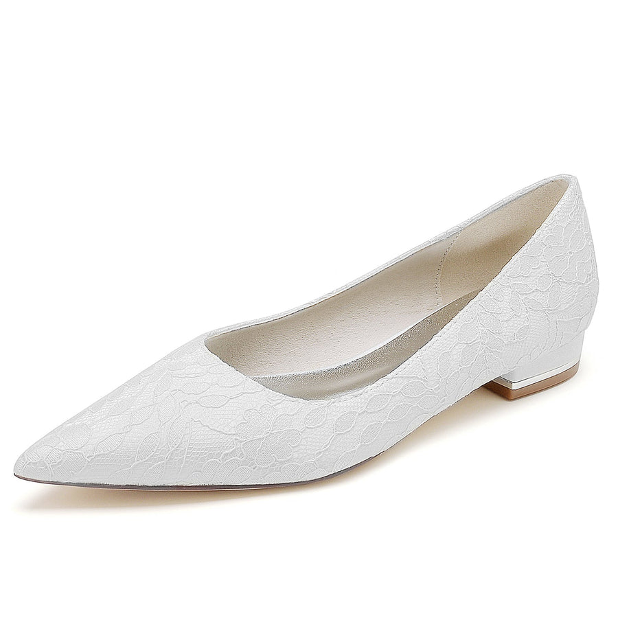 Damen Spitze mit Spitze Geschlossene Zehe Flacher Absatz Hochzeitsschuhe