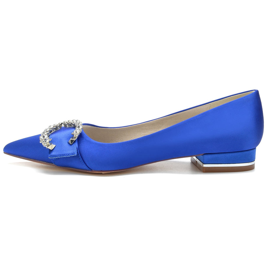 Damen Seidensatin mit geschlossener Spitze Strass Flacher Absatz Partyschuhe