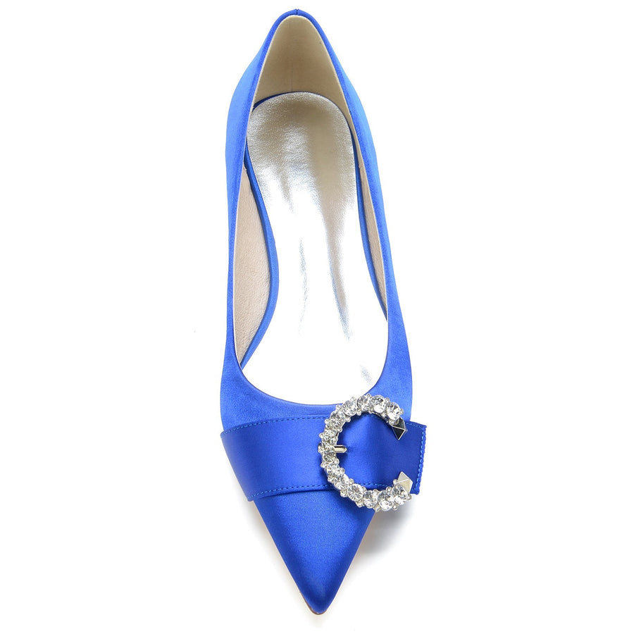 Damen Seidensatin mit geschlossener Spitze Strass Flacher Absatz Partyschuhe