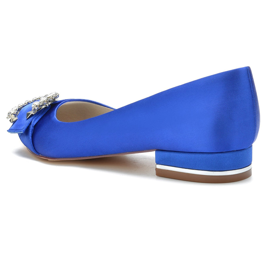 Damen Seidensatin mit geschlossener Spitze Strass Flacher Absatz Partyschuhe