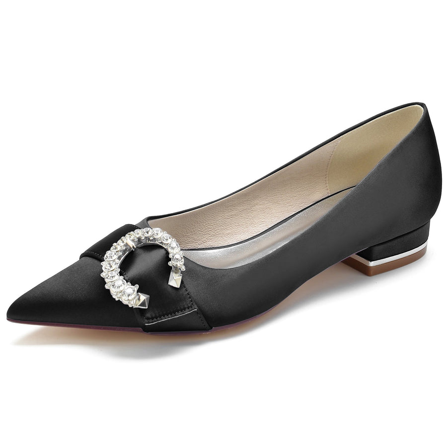 Damen Seidensatin mit geschlossener Spitze Strass Flacher Absatz Partyschuhe