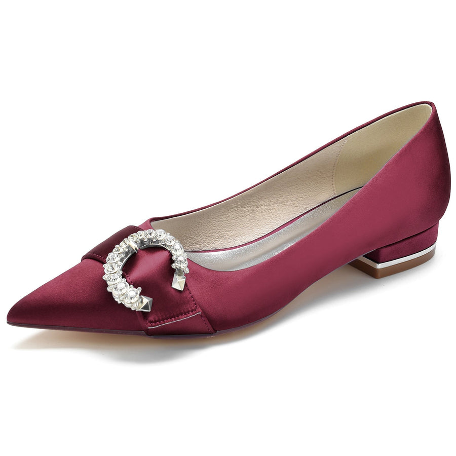 Damen Seidensatin mit geschlossener Spitze Strass Flacher Absatz Partyschuhe