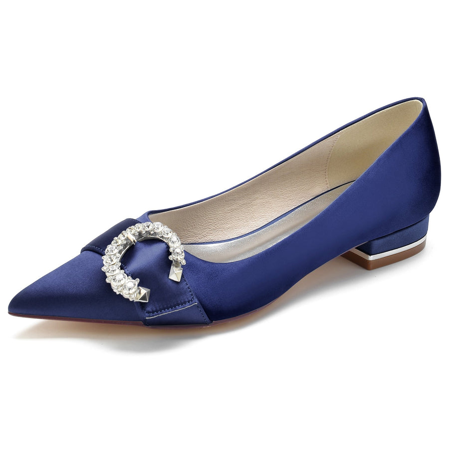 Damen Seidensatin mit geschlossener Spitze Strass Flacher Absatz Partyschuhe