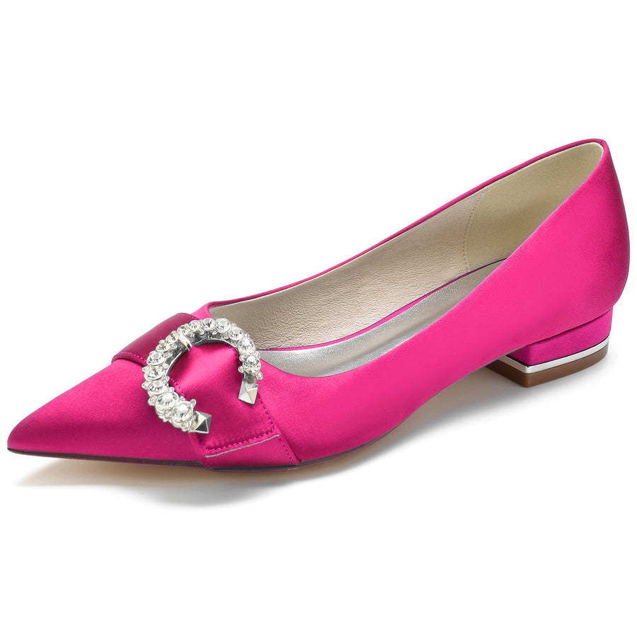 Damen Seidensatin mit geschlossener Spitze Strass Flacher Absatz Partyschuhe