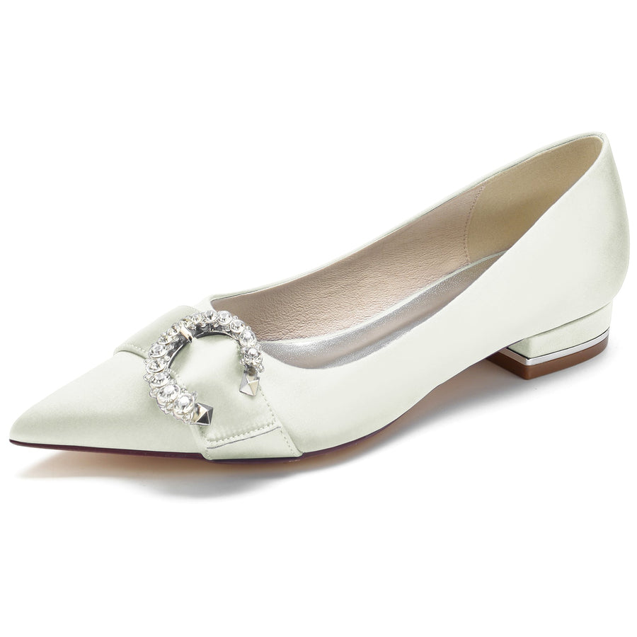 Damen Seidensatin mit geschlossener Spitze Strass Flacher Absatz Partyschuhe