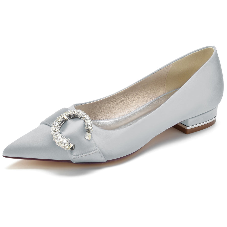 Damen Seidensatin mit geschlossener Spitze Strass Flacher Absatz Partyschuhe