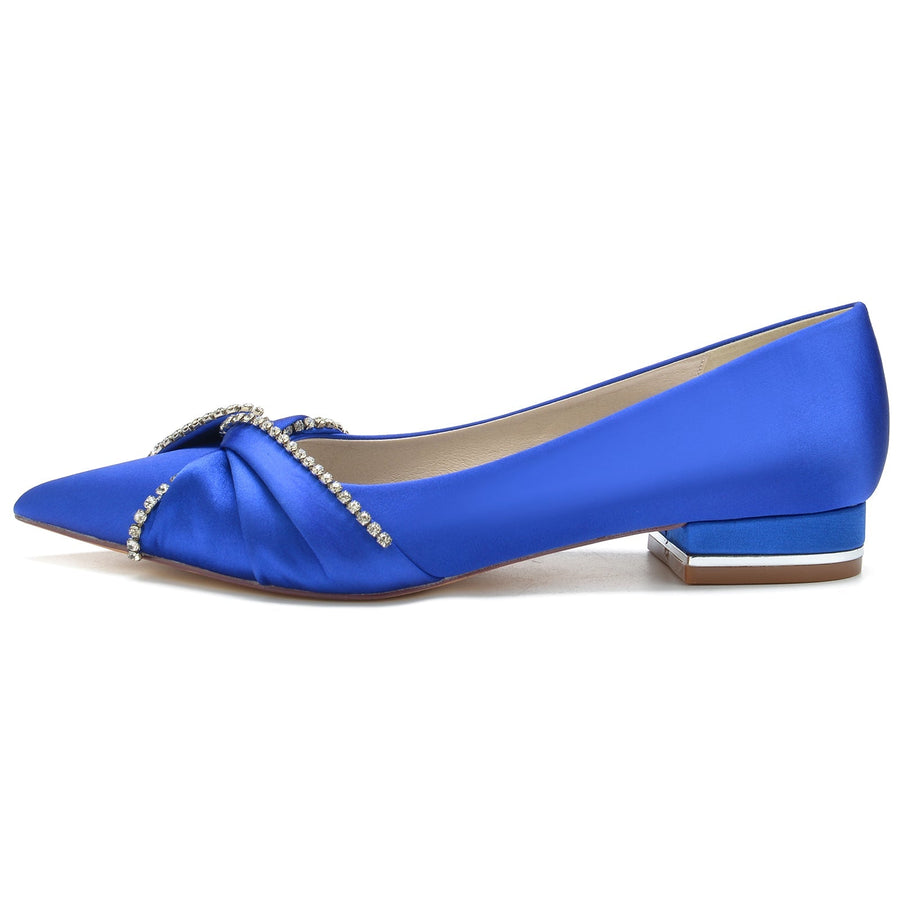 Damen Seidensatin Strass mit Geschlossener Spitze Flacher Absatz Abendschuhe