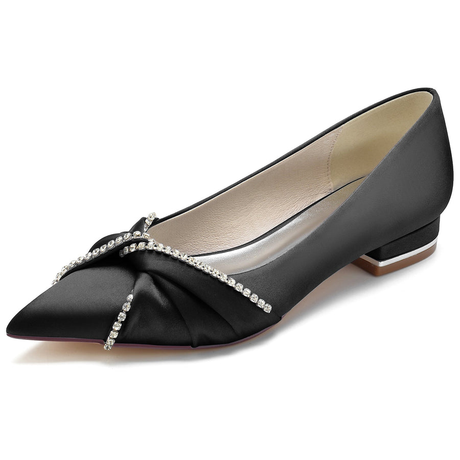 Damen Seidensatin Strass mit Geschlossener Spitze Flacher Absatz Abendschuhe