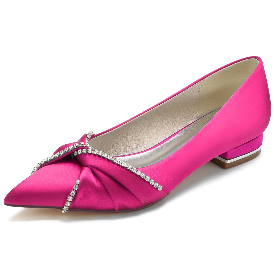 Damen Seidensatin Strass mit Geschlossener Spitze Flacher Absatz Abendschuhe