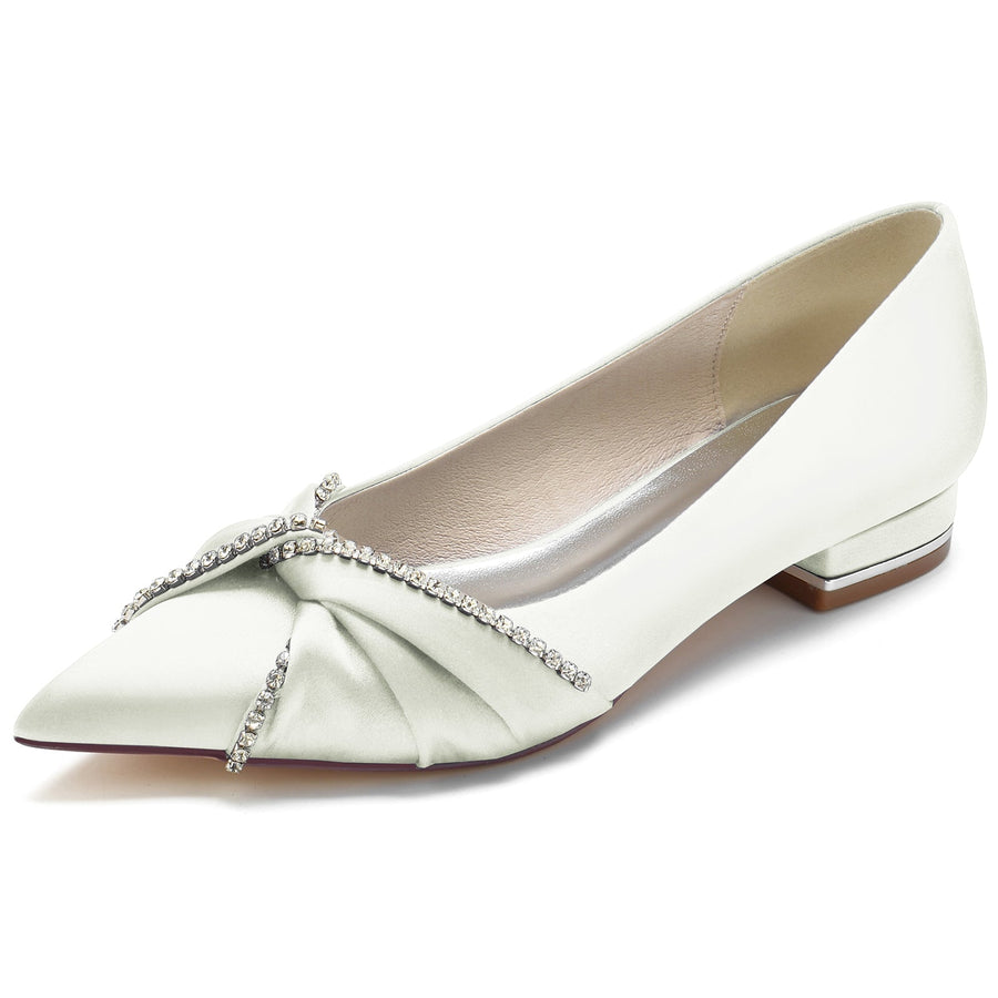 Damen Seidensatin Strass mit Geschlossener Spitze Flacher Absatz Abendschuhe