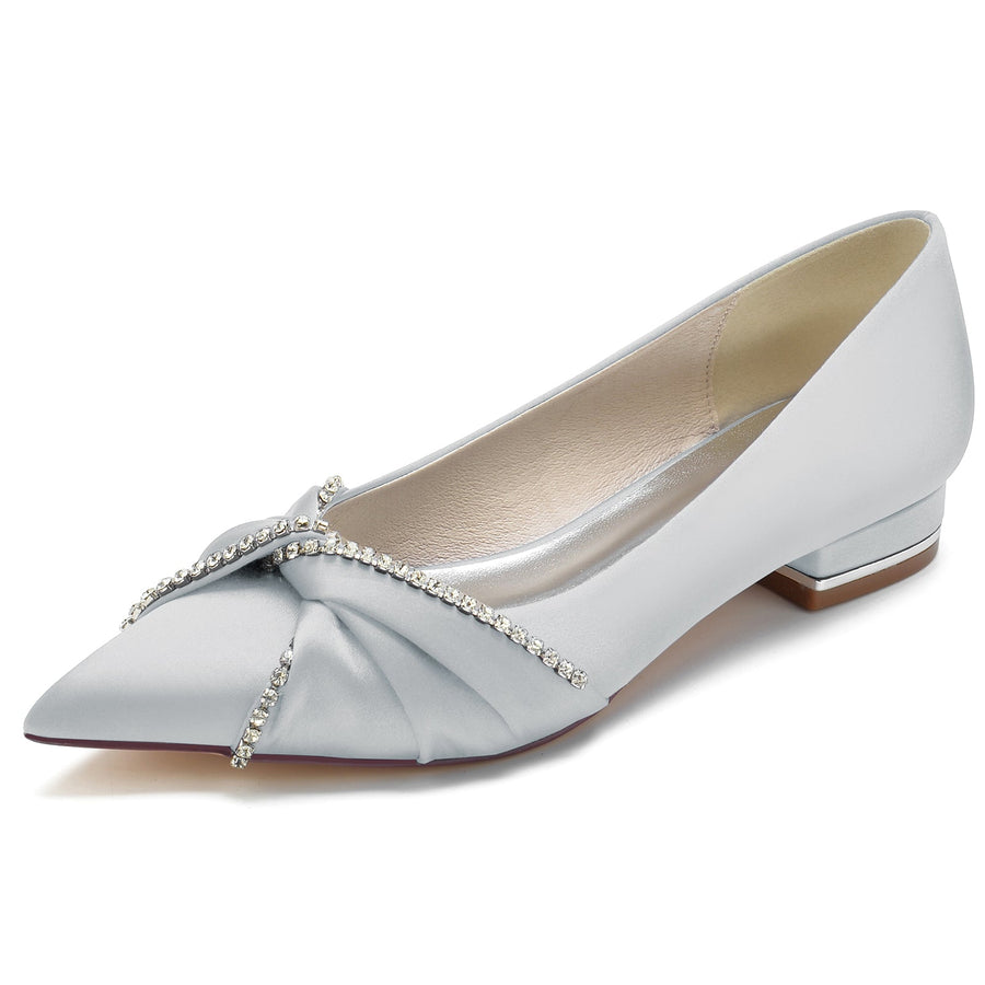 Damen Seidensatin Strass mit Geschlossener Spitze Flacher Absatz Abendschuhe